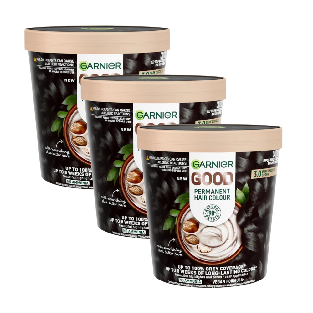 3 x Garnier Permanent Hair Colour - 3.0 Dark Chocolate Brown