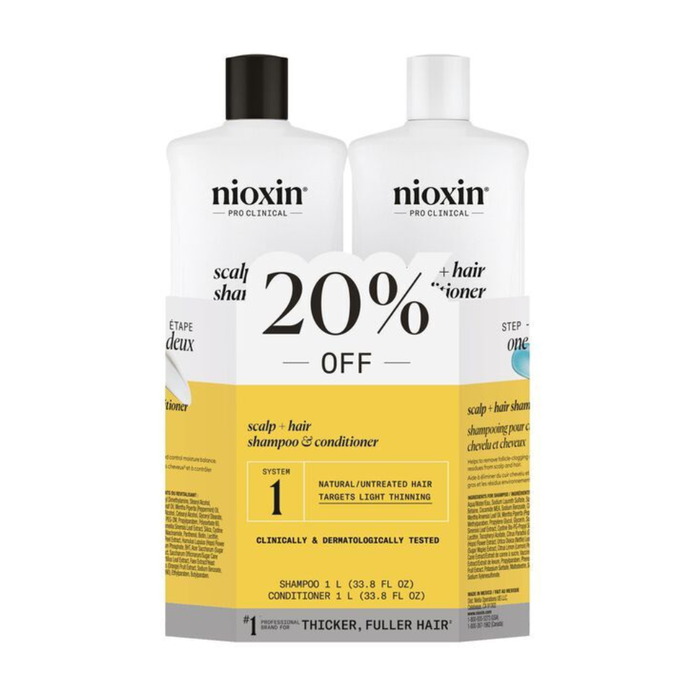 Nioxin System 1 Scalp & Hair Shampoo & Conditioner 1000mL Set