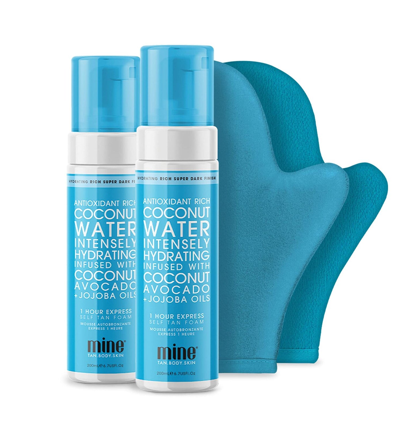 MineTan Coconut Water Self Tan Foam Duo with Applicator & Exfoliating Mitt