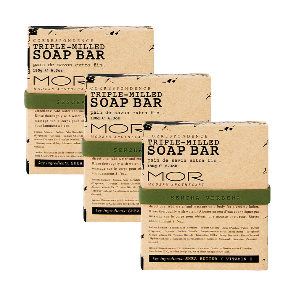 3 x MOR Boutique Correspondence Triple Milled Soap Bar 180g - Sencha Verbena