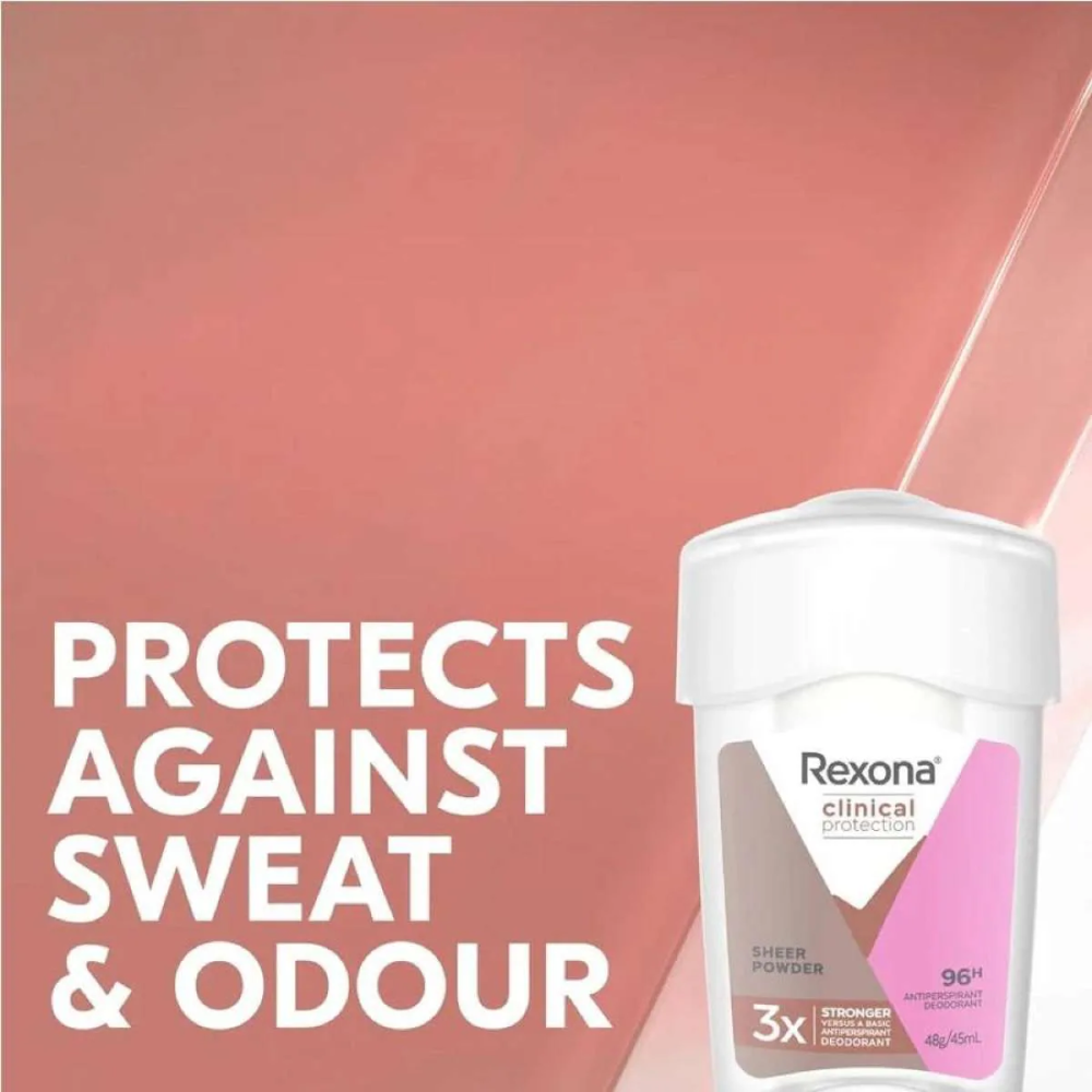 6 x Rexona Clinical Protection 96H Sheer Powder Antiperspirant Cream Deodorant 45mL