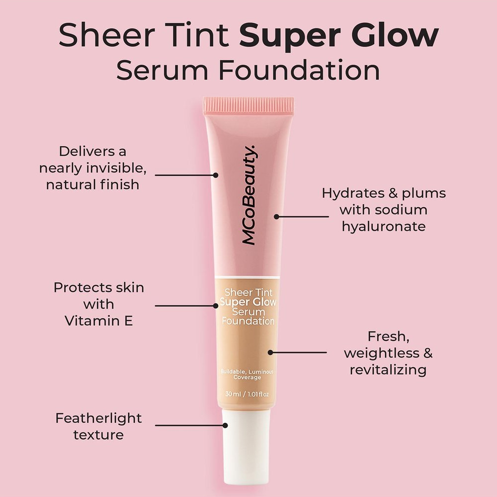 2 x MCoBeauty Sheer Tint Super Glow Serum Foundation 30mL - 3-4 Light-Medium