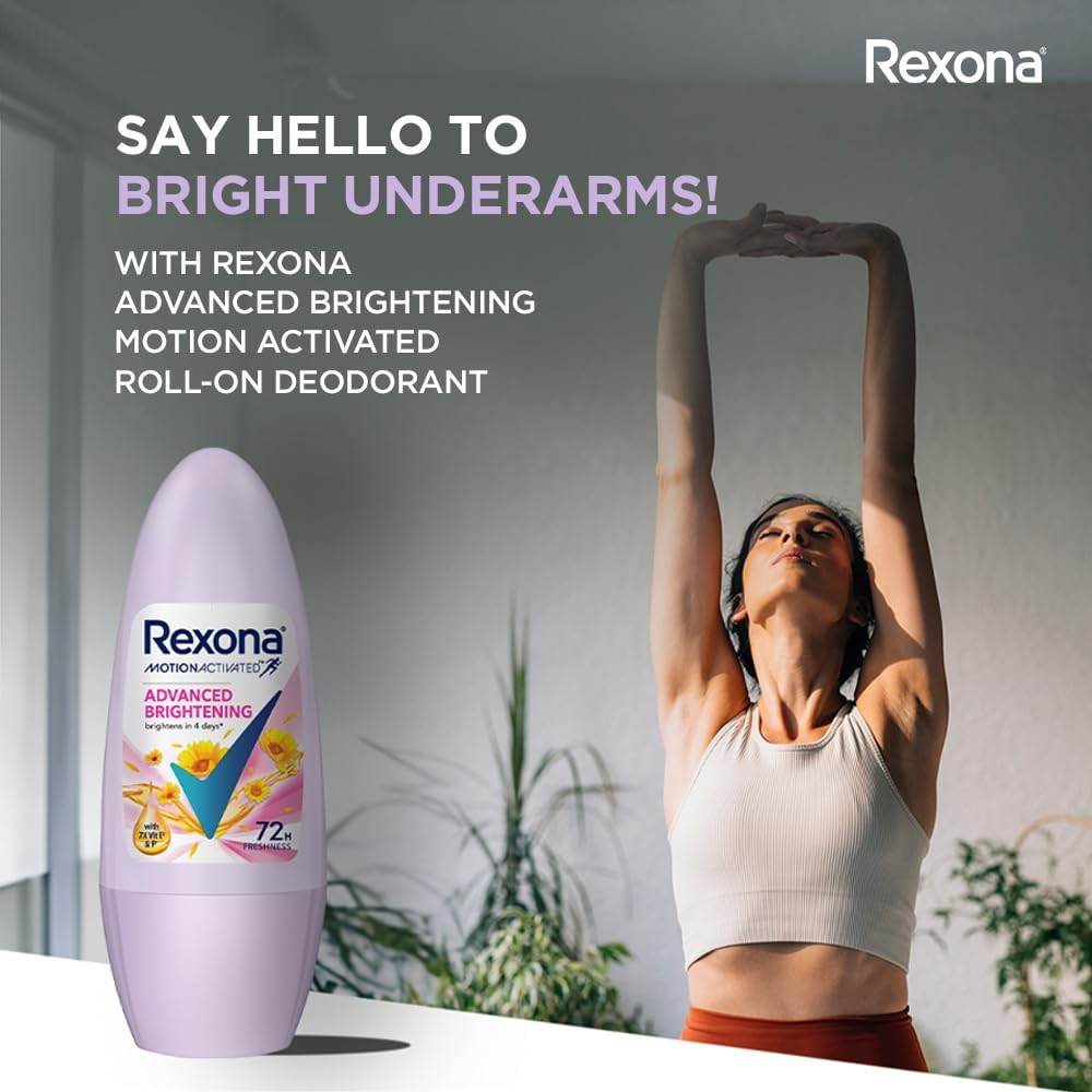 6 x Rexona Advanced Brightening 72H Deodorant Roll On 45mL