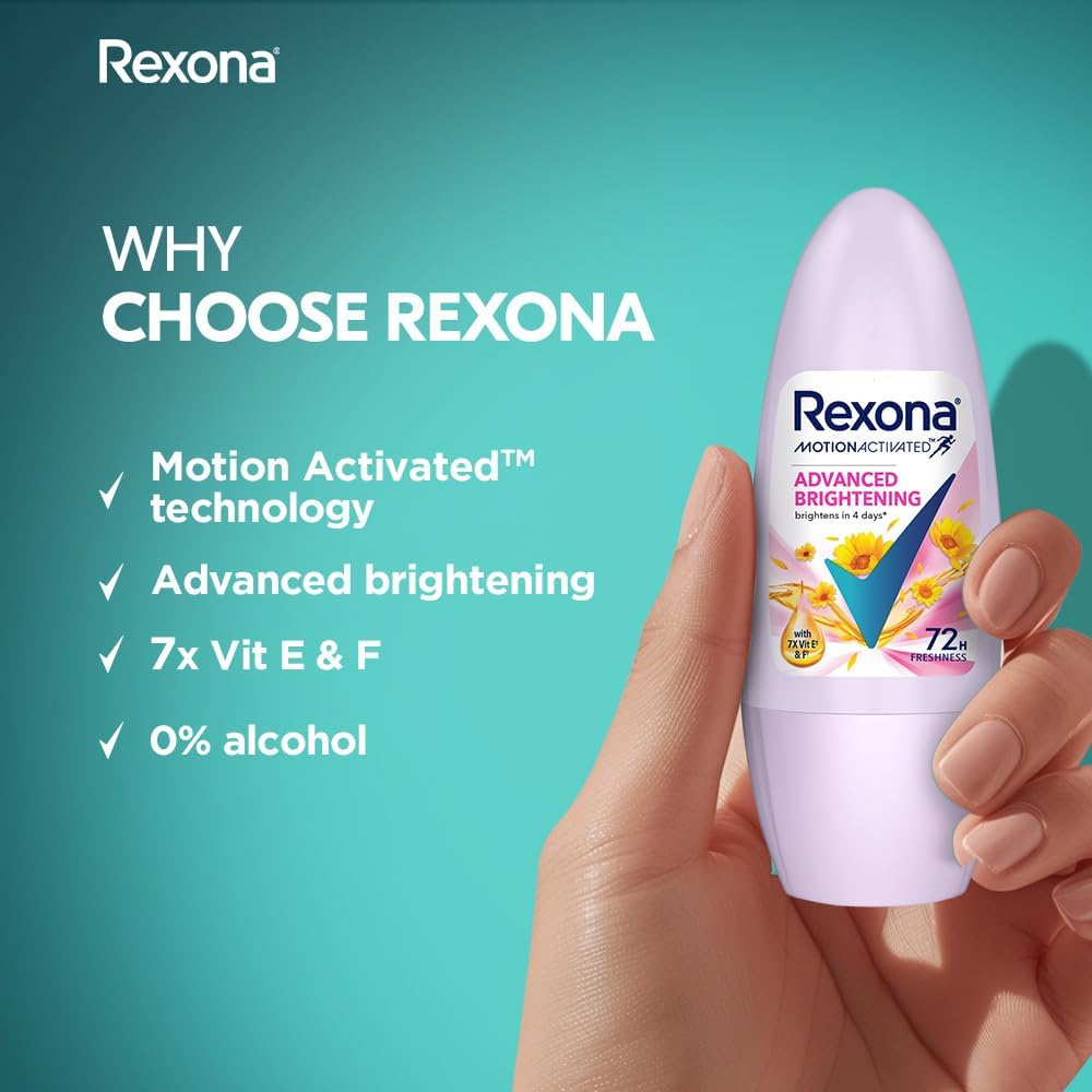 6 x Rexona Advanced Brightening 72H Deodorant Roll On 45mL
