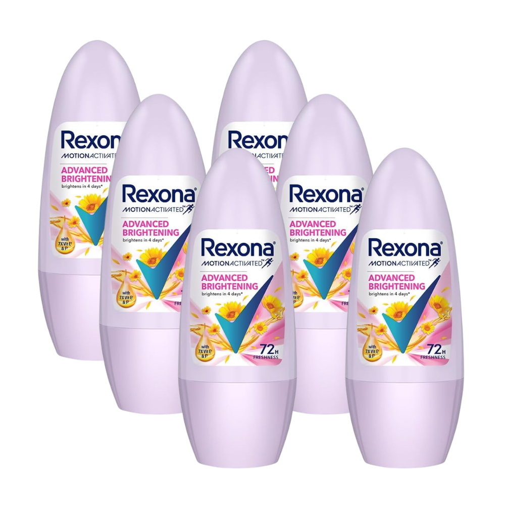 6 x Rexona Advanced Brightening 72H Deodorant Roll On 45mL