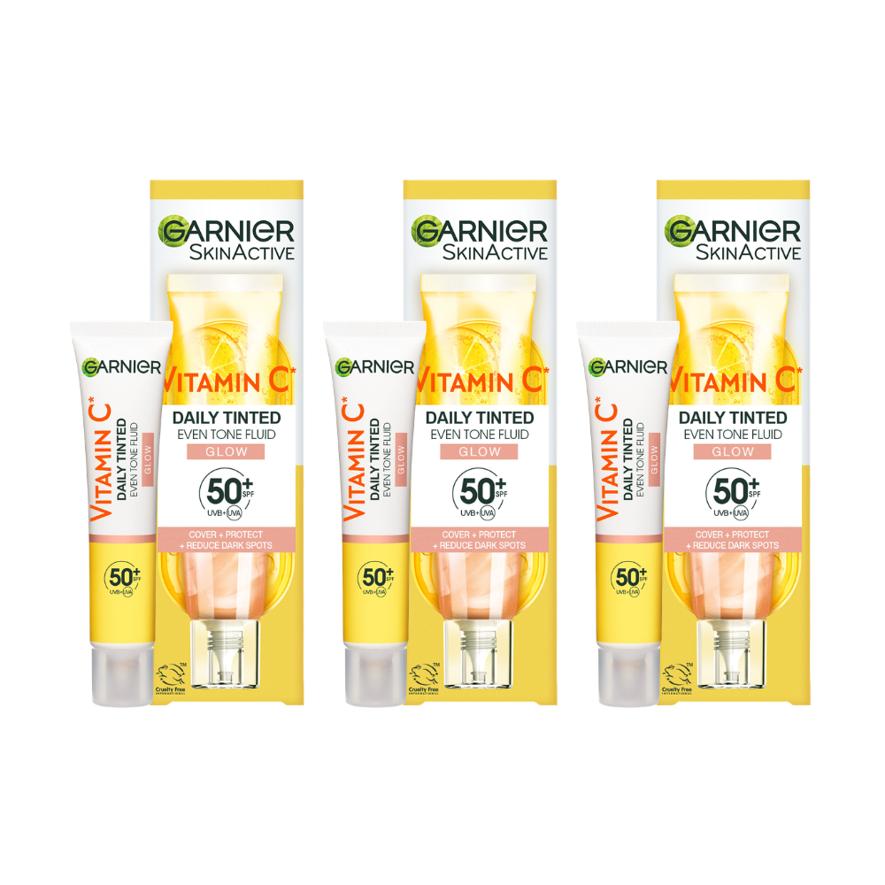 3 x Garnier Vitamin C Daily Tinted Even Tone Fluid Glow SPF50+ 40mL