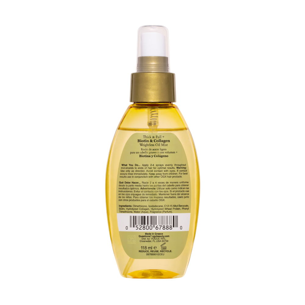 3 x OGX Thick & Full + Biotin & Collagen Weightless Oil Mist 118mL