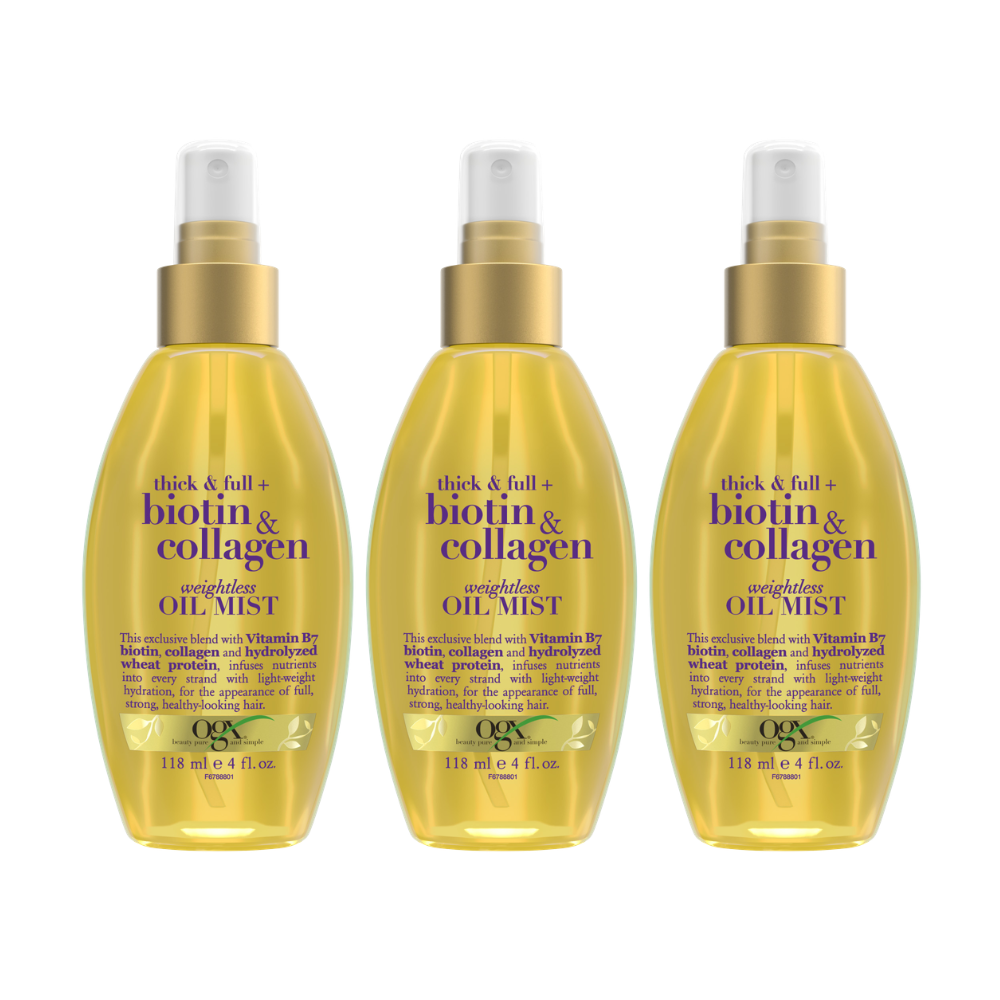 3 x OGX Thick & Full + Biotin & Collagen Weightless Oil Mist 118mL