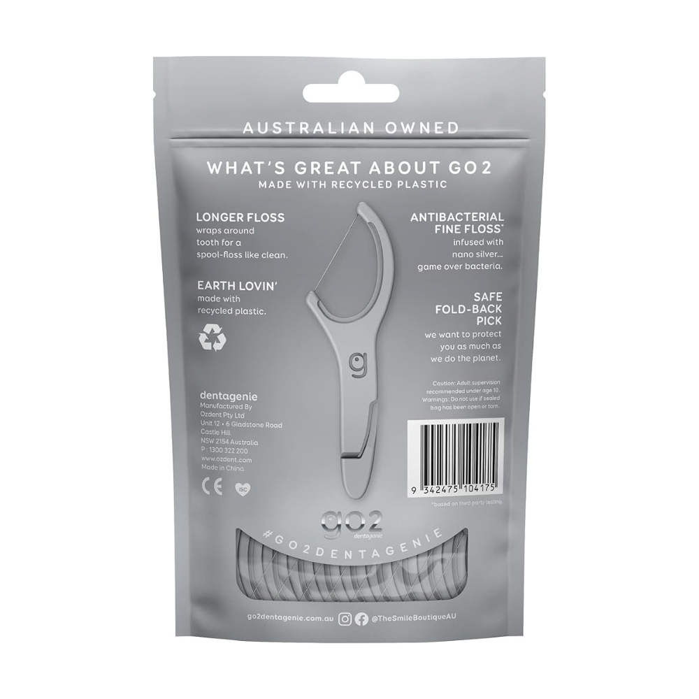 6 x Go2 Dentagenie Silver Antibacterial Floss Minty Flosspyx 36 Pack