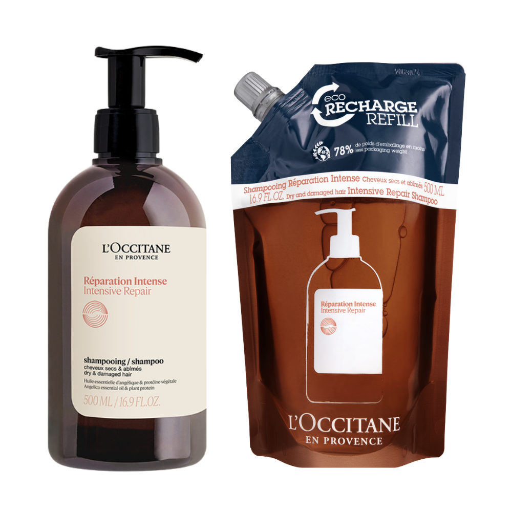 L'Occitane 5-in-1 Intensive Repair Shampoo & Eco-Refill Travel Exclusive Set 2x500mL