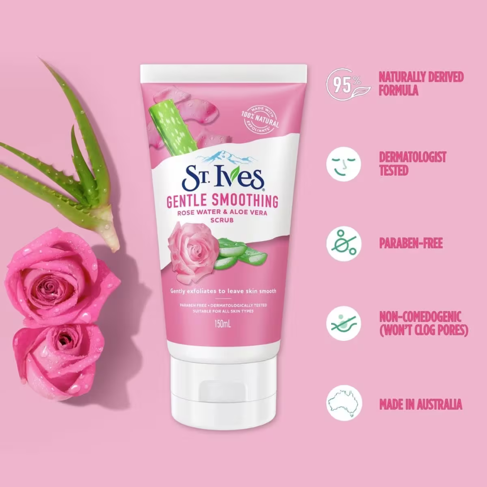 6 x St Ives Gentle Smoothing Rose Water & Aloe Vera Scrub 150mL