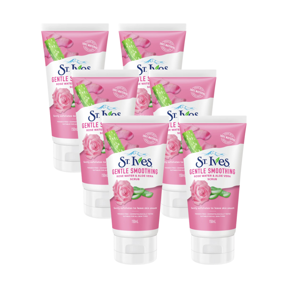 6 x St Ives Gentle Smoothing Rose Water & Aloe Vera Scrub 150mL