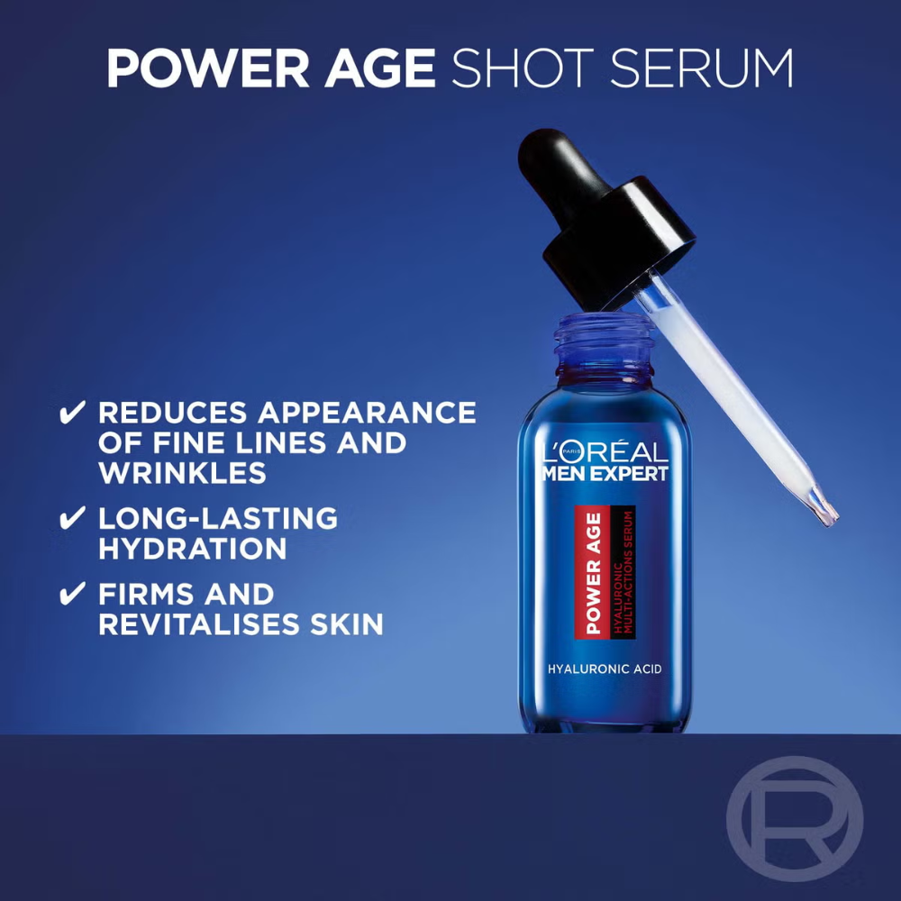 2 x L'Oreal Paris Men Expert Power Age Multi-Action Hyaluronic Acid Serum 30mL