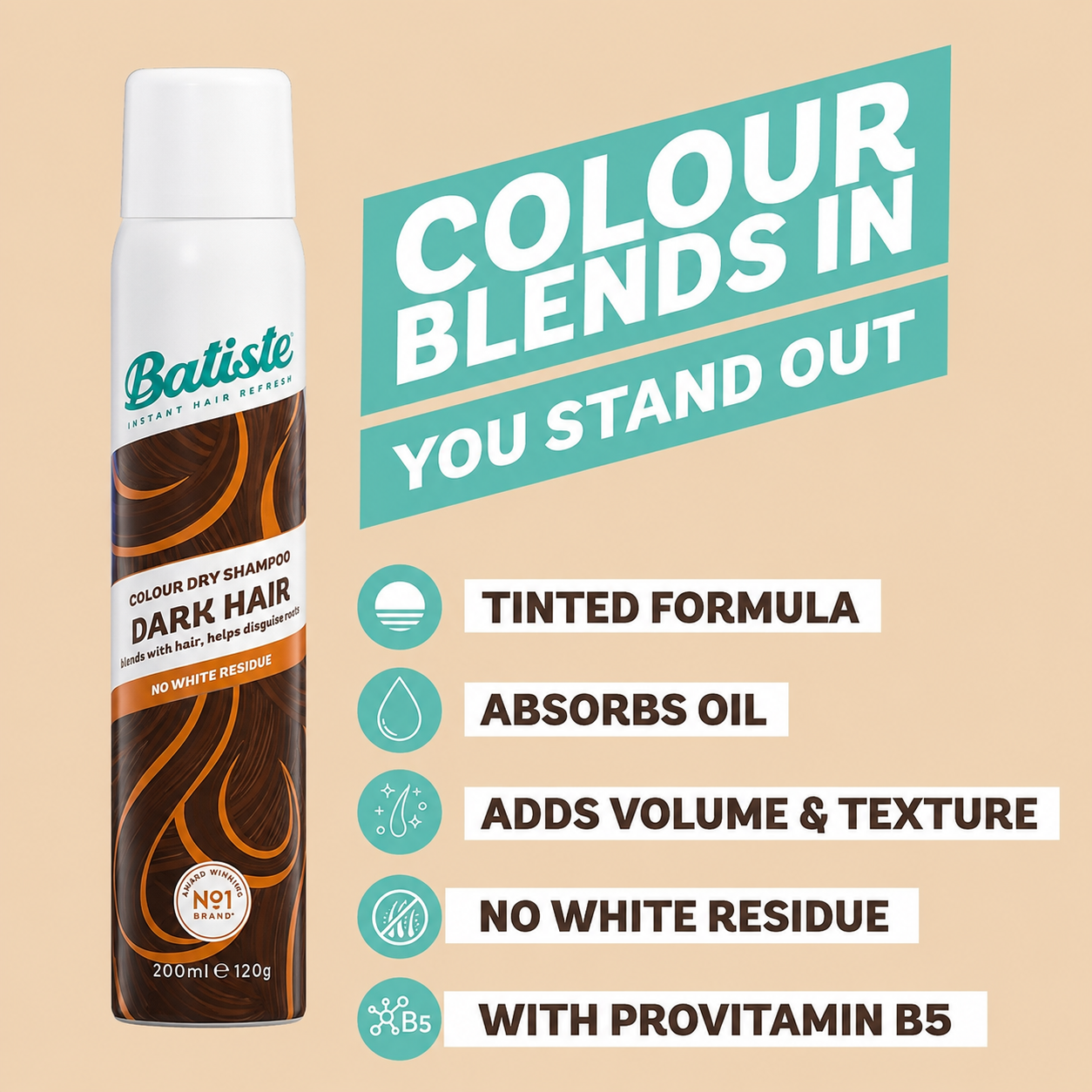 6 x Batiste Colour Dry Shampoo Dark Hair 200mL