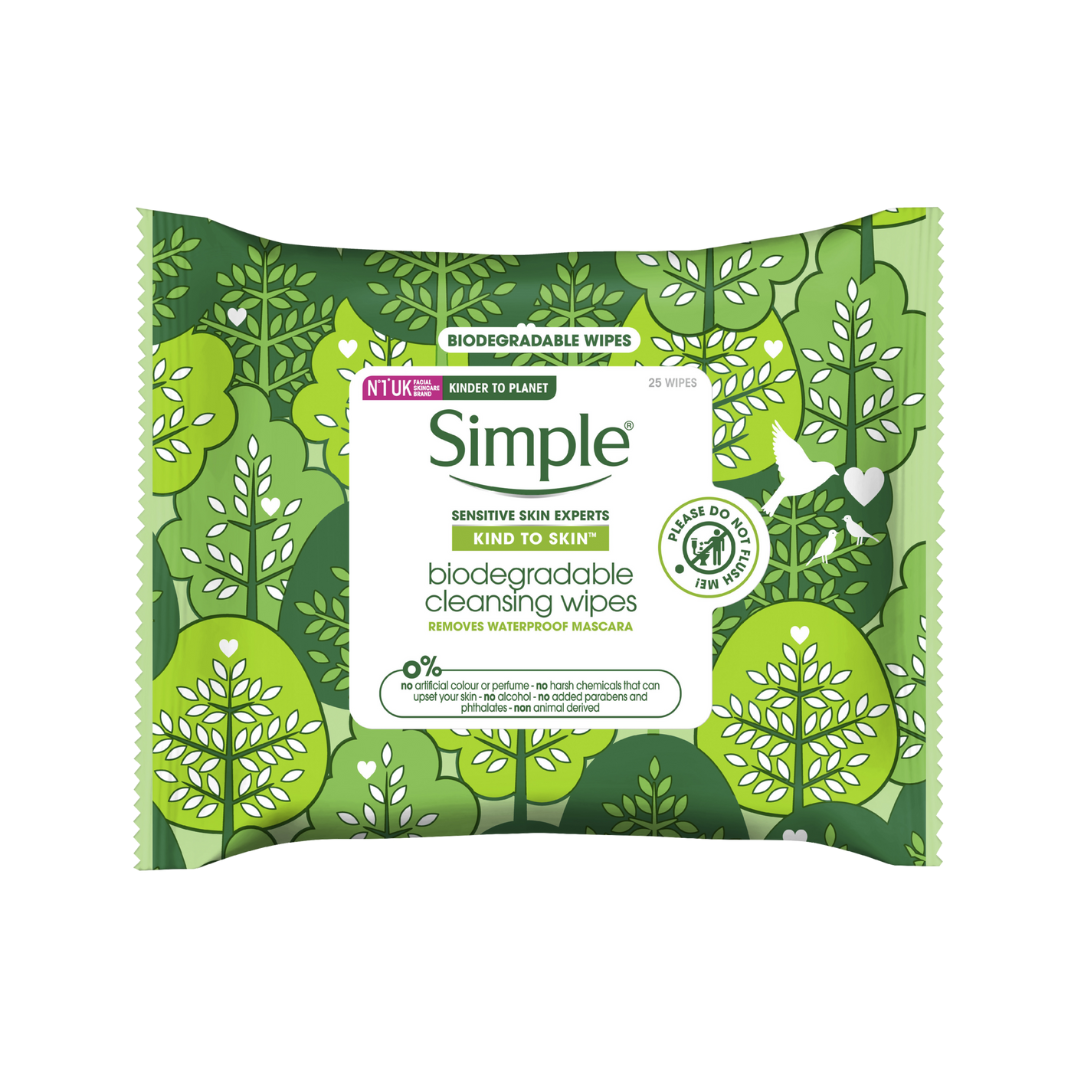 6 x Simple Kind To Skin Biodegradable Facial Wipes 25 Pack