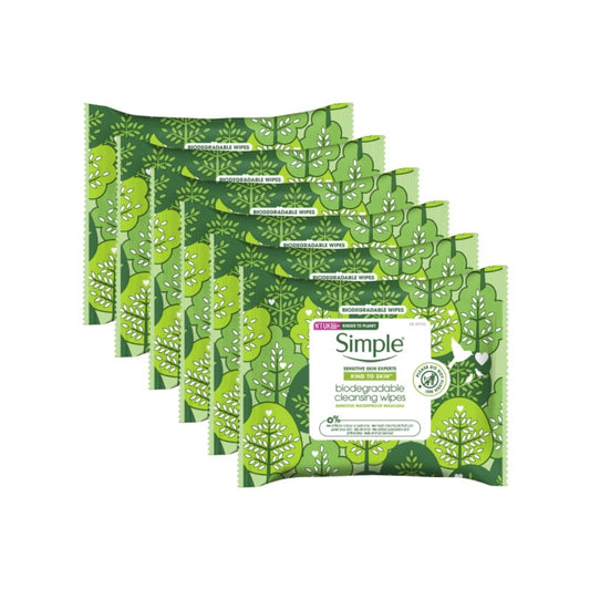 6 x Simple Kind To Skin Biodegradable Facial Wipes 25 Pack