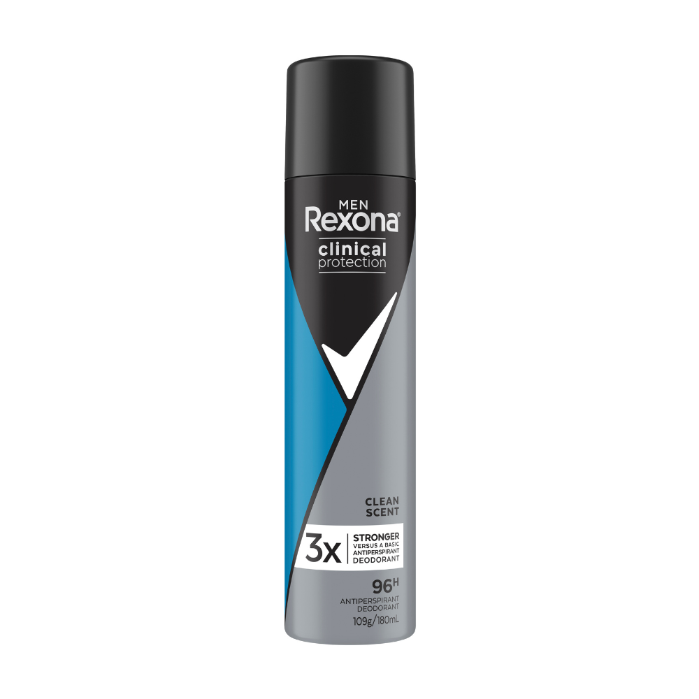 6 x Rexona Men Clinical Protection 96H Antiperspirant Spray Deodorant Clean Scent 180mL