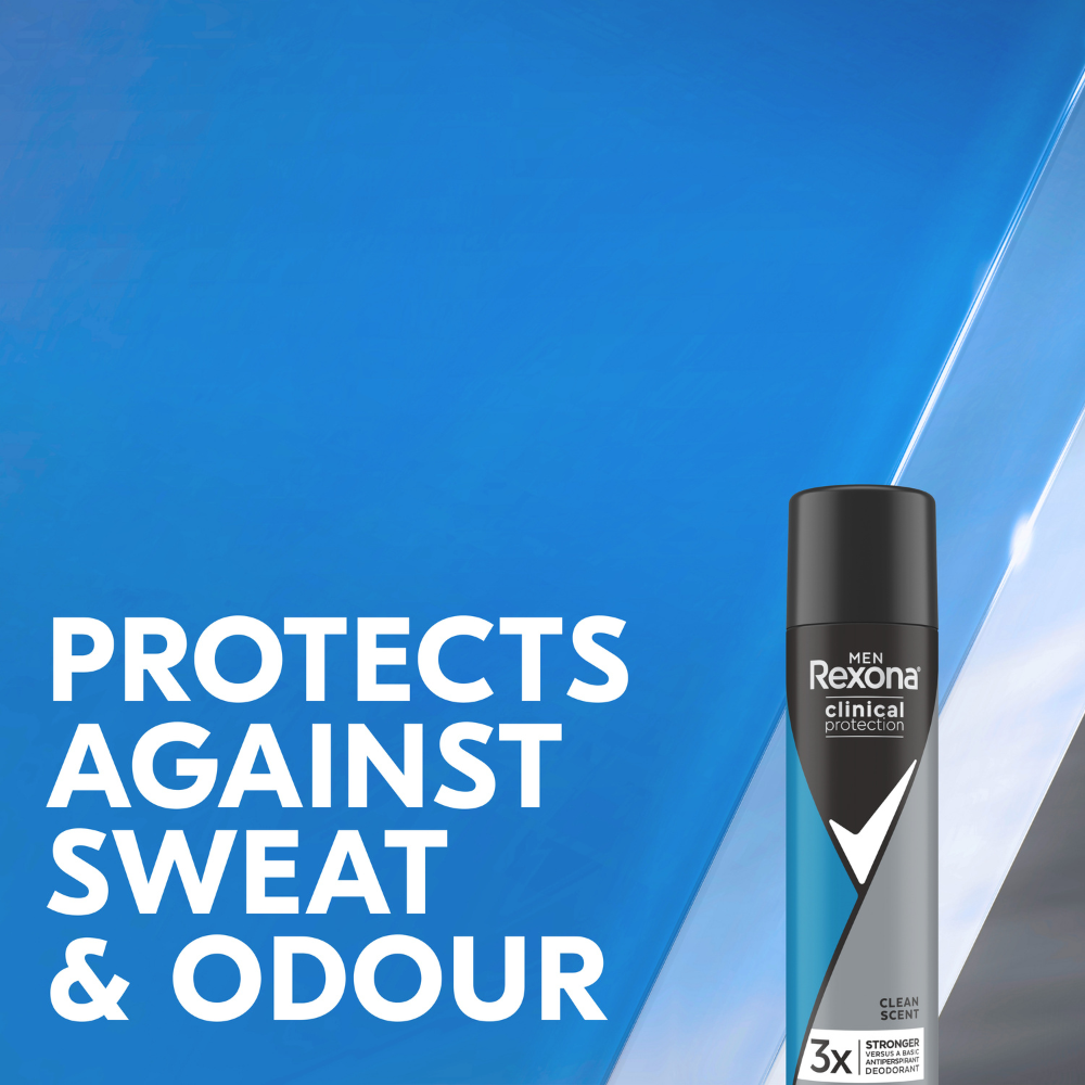 6 x Rexona Men Clinical Protection 96H Antiperspirant Spray Deodorant Clean Scent 180mL