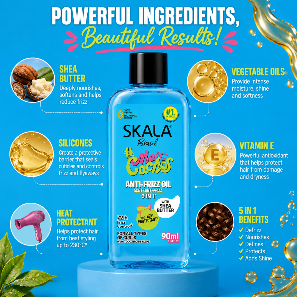 Skala Mais Cachos 72hr Anti Frizz 5-in-1 Hair Oil with Heat Protectant 90mL