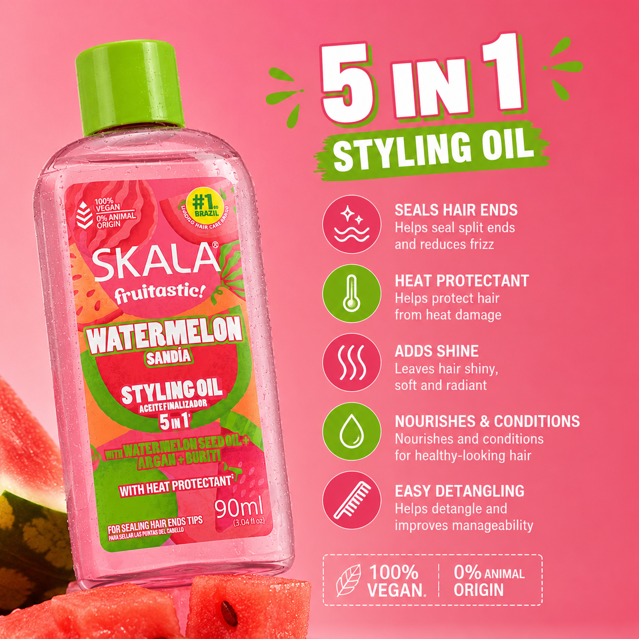 Skala Watermelon Styling 5-in-1 Hair Oil with Heat Protectant 90mL