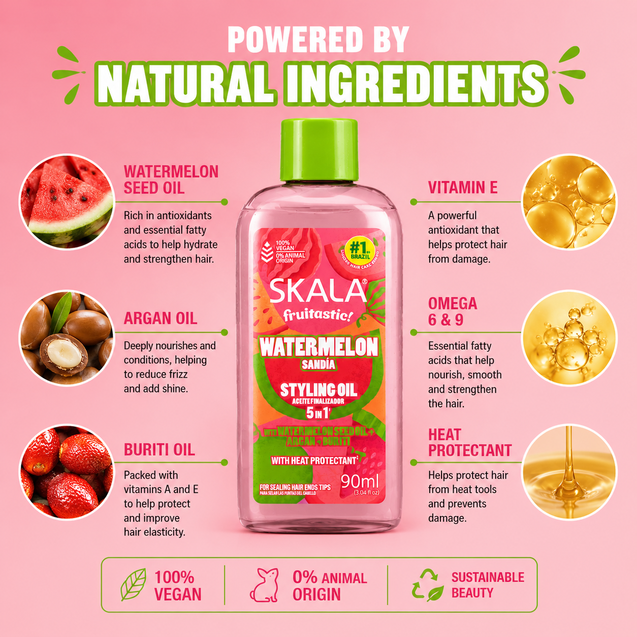 Skala Watermelon Styling 5-in-1 Hair Oil with Heat Protectant 90mL