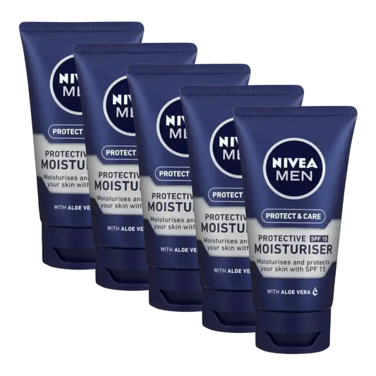 5 x Nivea Men Protect & Care Protective Moisturiser SPF15 with Aloe Vera 75mL