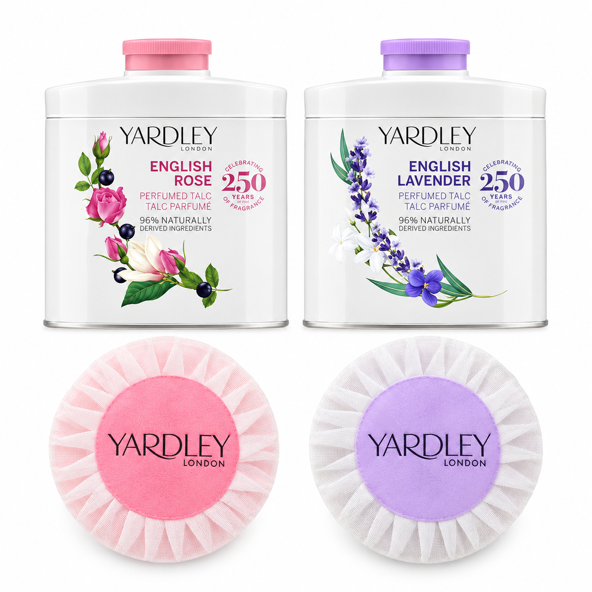 Yardley London English Lavender Talc Powder & Luxury Bar Soap 4 Piece Set