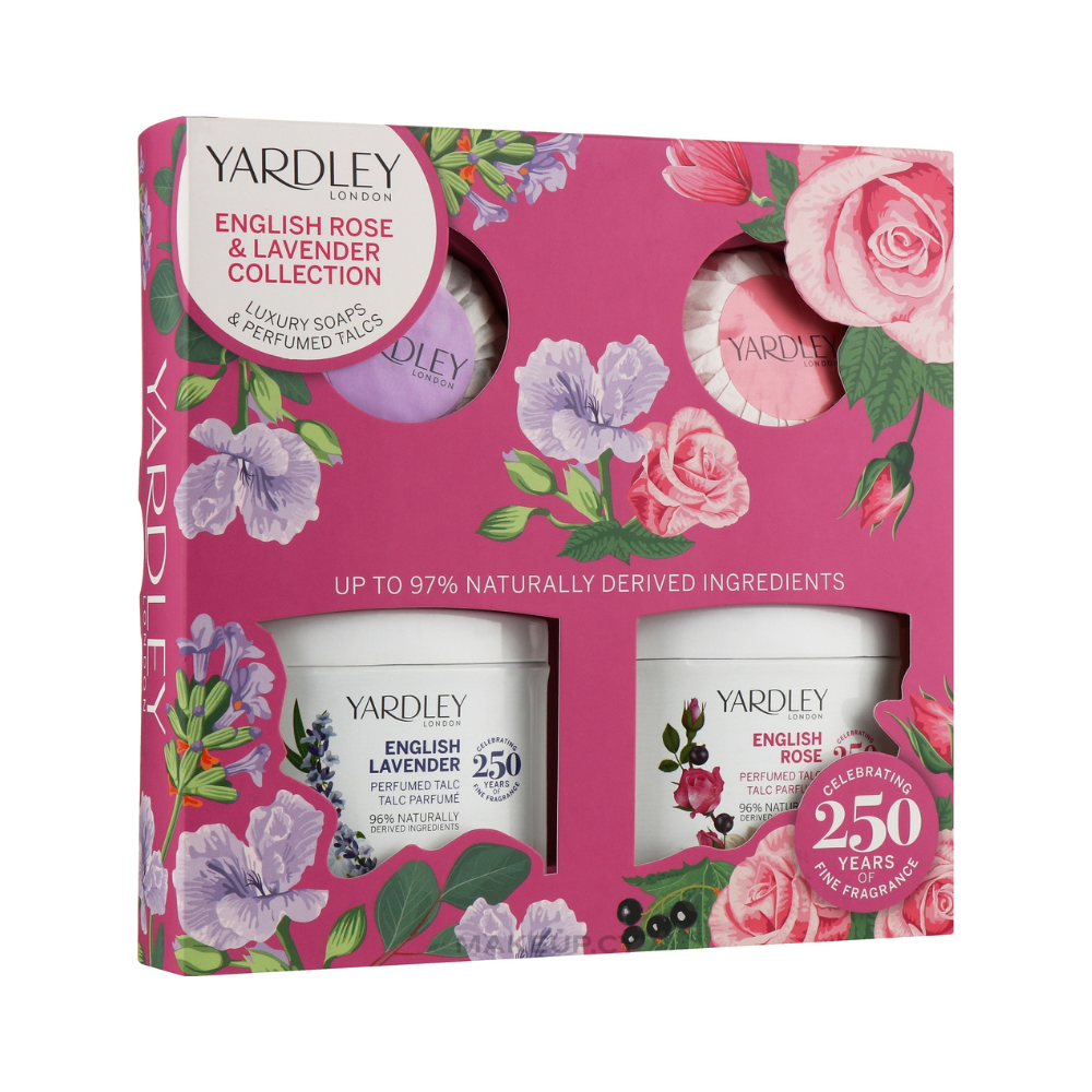 Yardley London English Lavender Talc Powder & Luxury Bar Soap 4 Piece Set