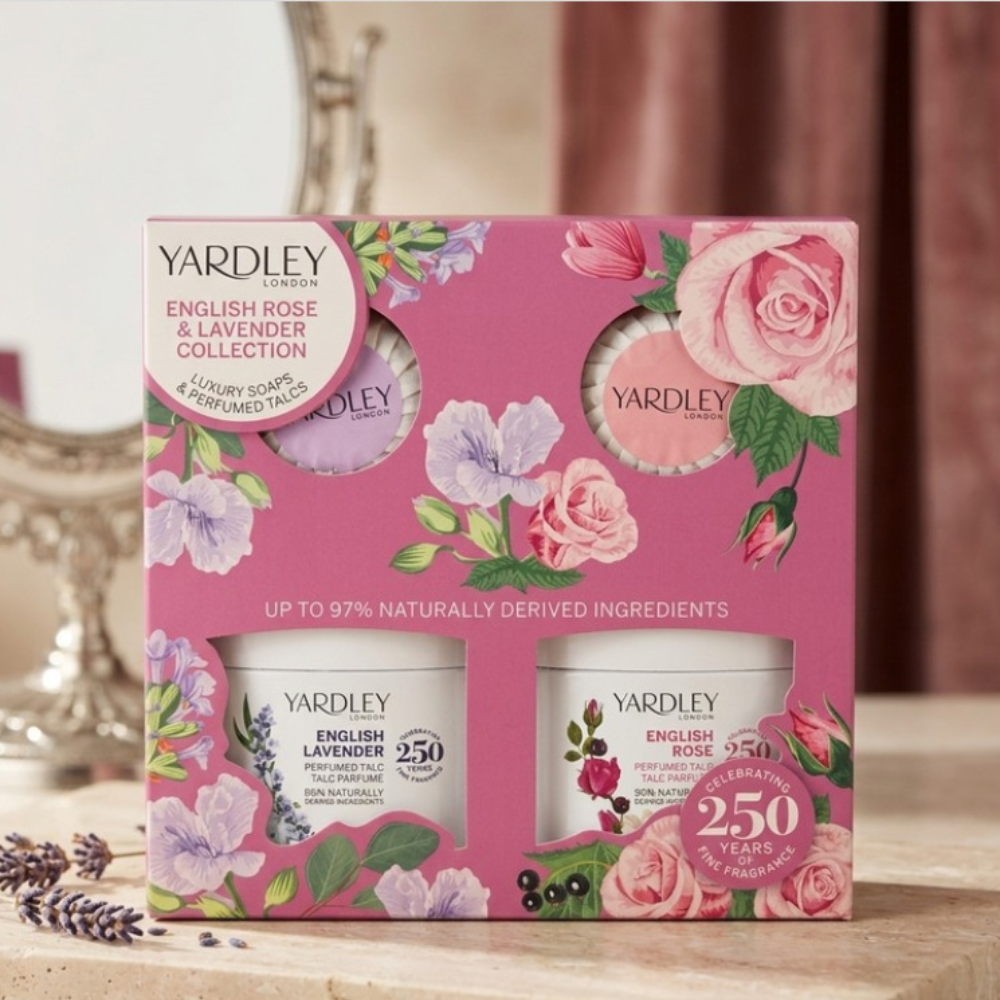 Yardley London English Lavender Talc Powder & Luxury Bar Soap 4 Piece Set