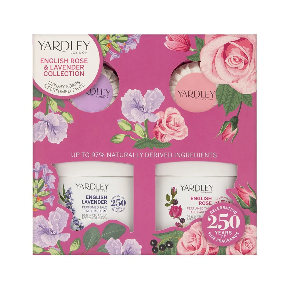 Yardley London English Lavender Talc Powder & Luxury Bar Soap 4 Piece Set