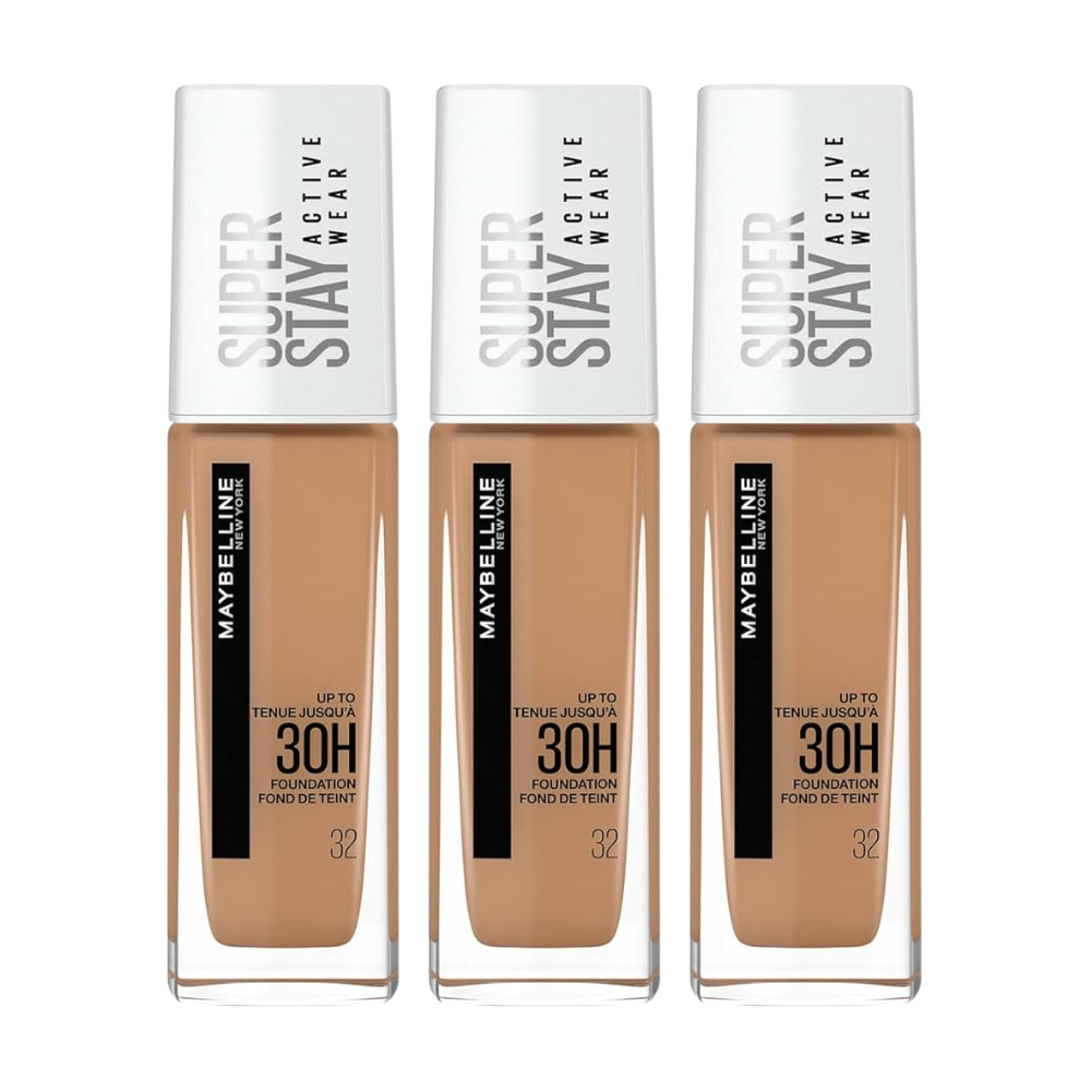 3 x Maybelline SuperStay Active Wear 30 Hour Full Coverage Foundation 30mL - 32 Golden